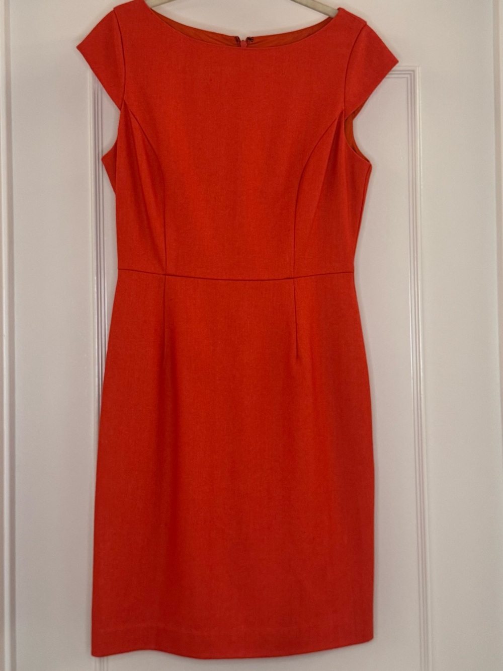Classic Cap SleeveWool Blend Boat NeckSheath Dress and Orange Size S